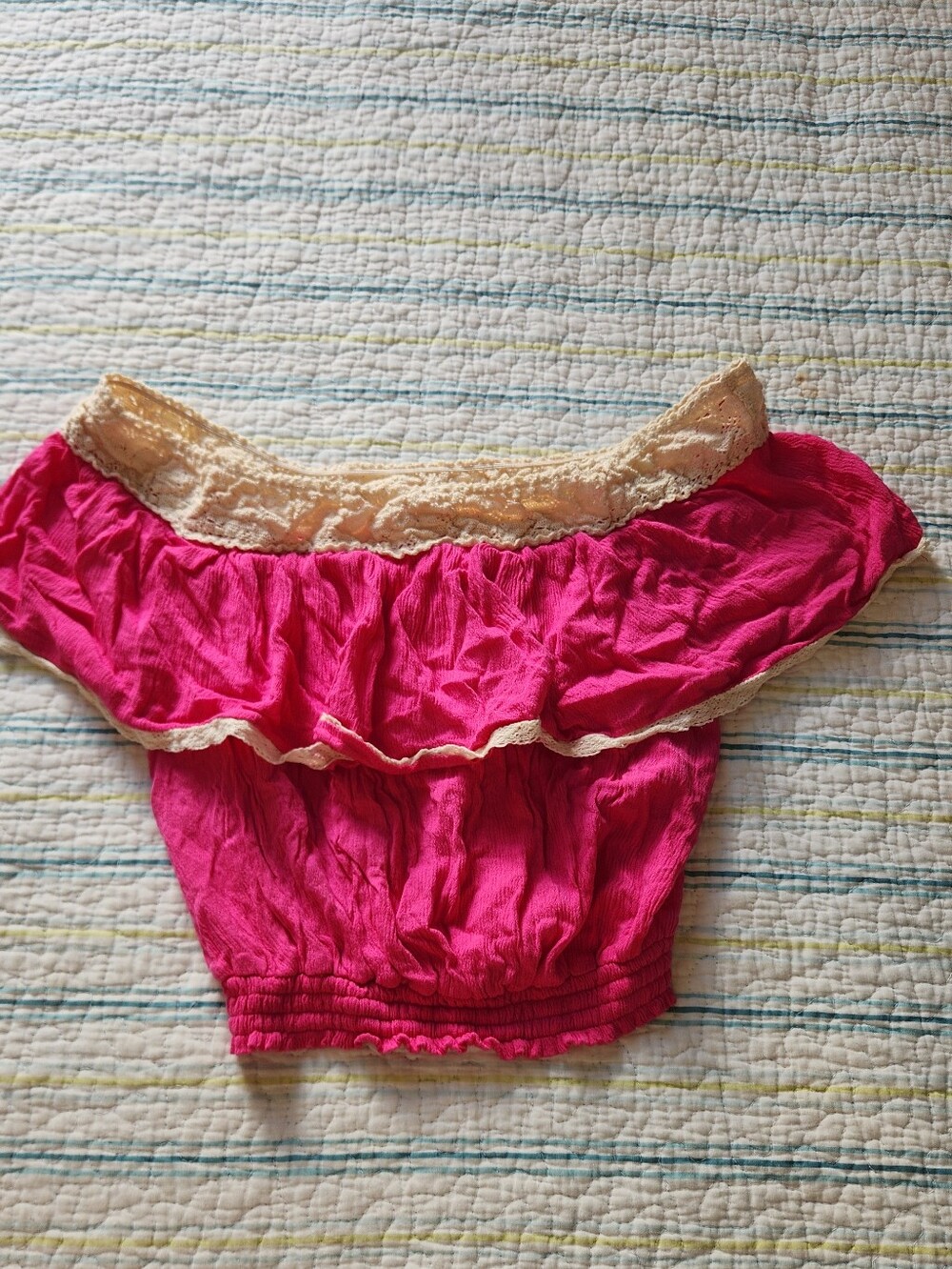 Flying Tomato Hot Pink Off-Shoulder Bandeau with Cream Lace